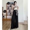 2025 Summer Women's Silk Scarf Print High-Waisted Wide-Leg Drape Pants - Fashionable Floor-Length Casual Trousers