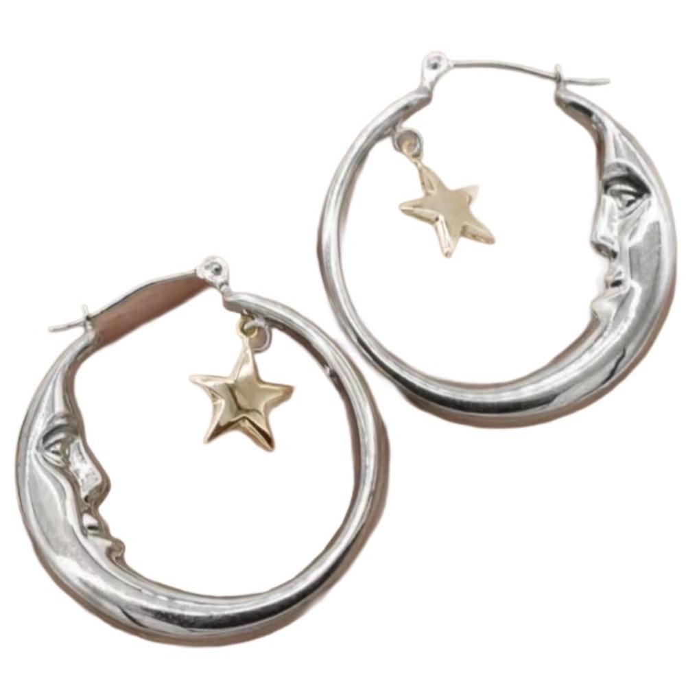 1 Pair Lightweight Hanging Earrings Retro Personalized Jewelry New Moon and Star Earrings For Women