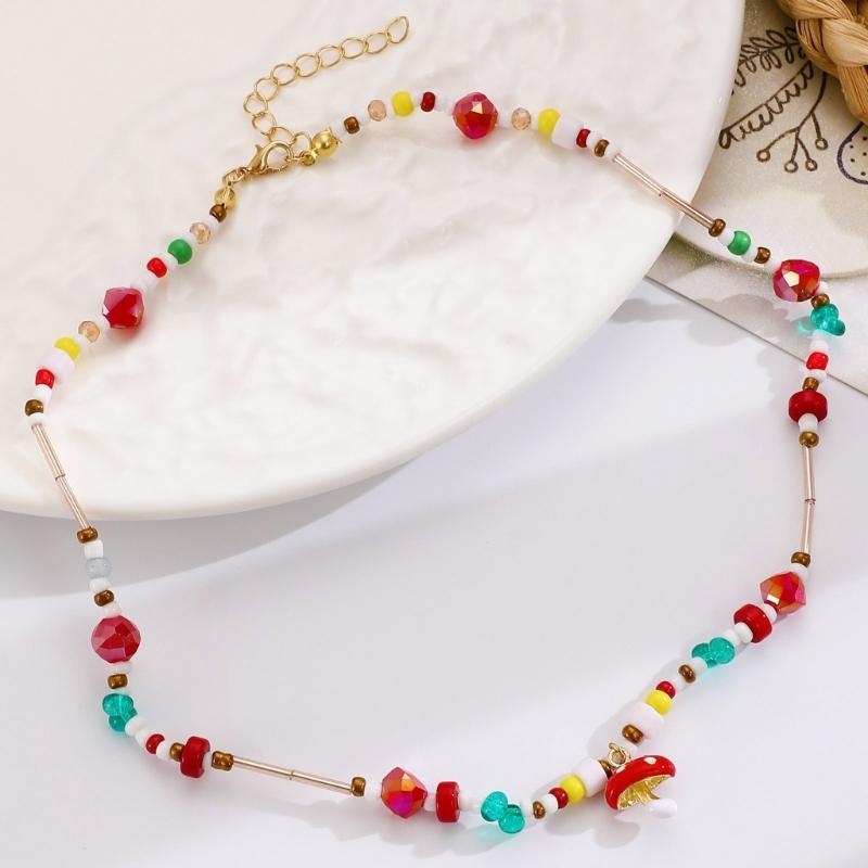 Sweet Cool Girls Neck Chain Spicy Women's Summer Necklace Dopamine Beads Colored Collarbone Chain Creative Earrings