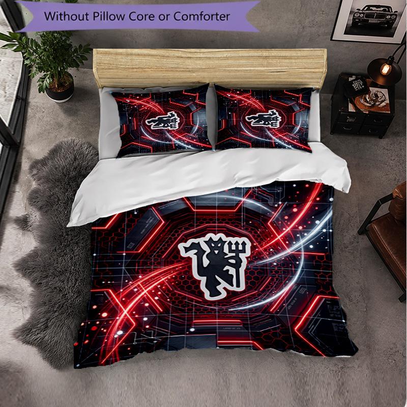 Juego de Cama de 3 Piezas con Patrón del Manchester United Suave Microfibra Funda Nórdica con Fundas de Almohada para Dormitorio