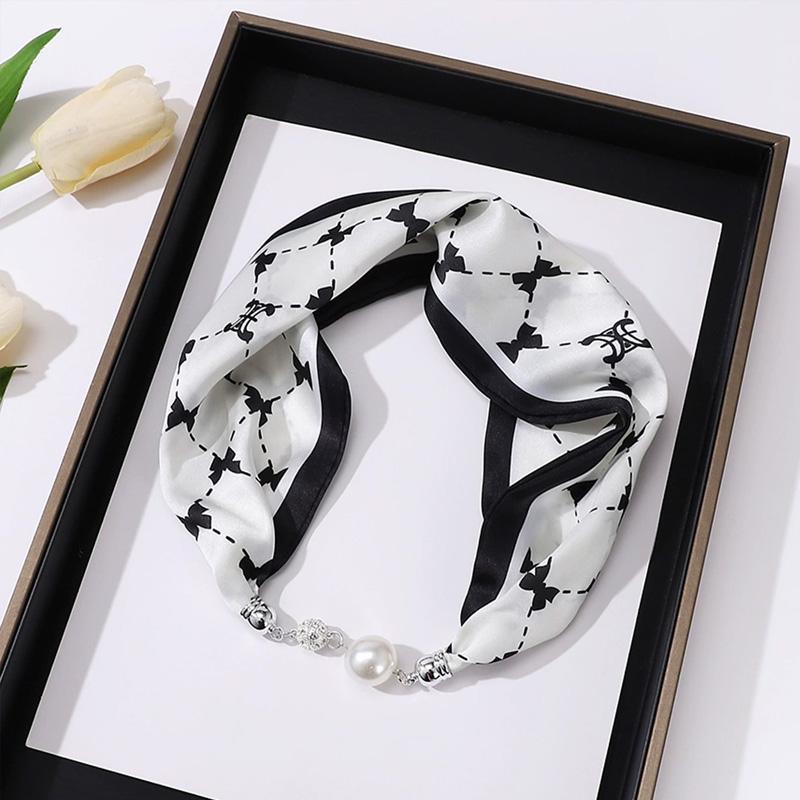1Pc Cloth Accessories Versatile Patterned Texture Pearl Fashion Neck Protection Scarf Magnetic Silk Scarf