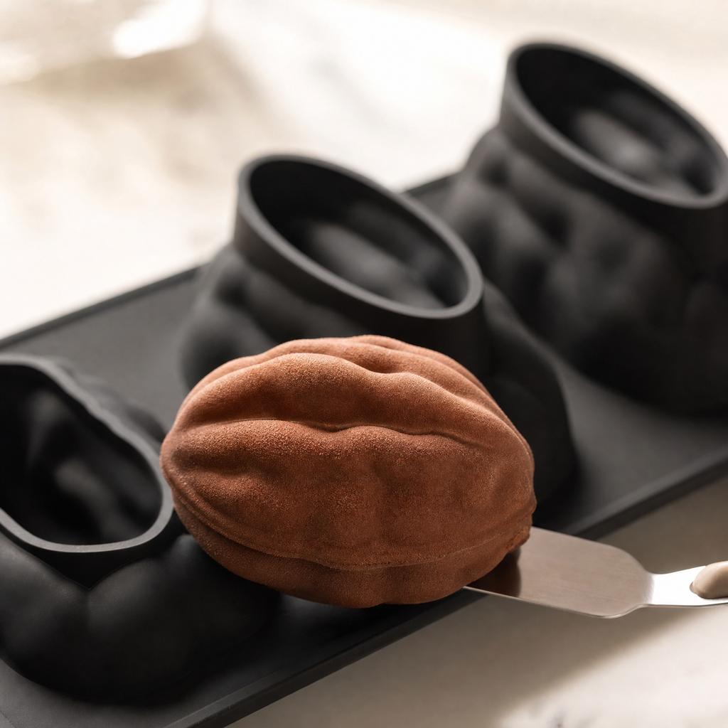 3 Cavity Walnut Shaped Silicone Mousse Cake Mold Food Grade Non Stick Flexible Baking Mold for Pastry Chocolate Jelly Dessert