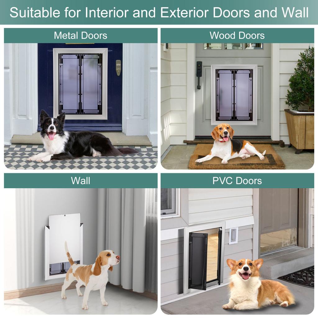 Pet Products of Large Aluminum Weather Proof Pet Doors With 2 Slide-in Panels for Dog Outdoor, Dog Doors With Beautiful Window