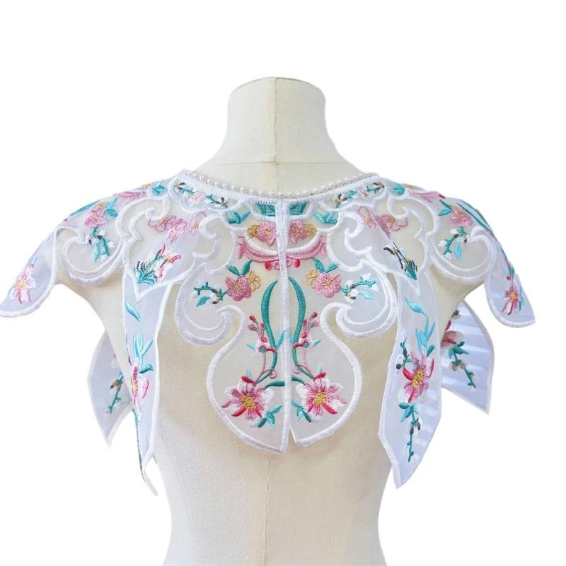 Traditional Costume Faux Collar Embroidery Floral Collar Decorative Half Shawl