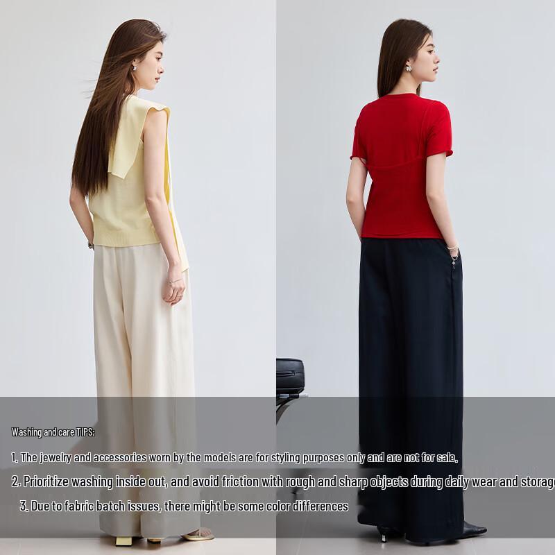 VICTORIA&VERA Women's Cooling Wrinkle-Resistant Lyocell Wide-Leg Casual Pants