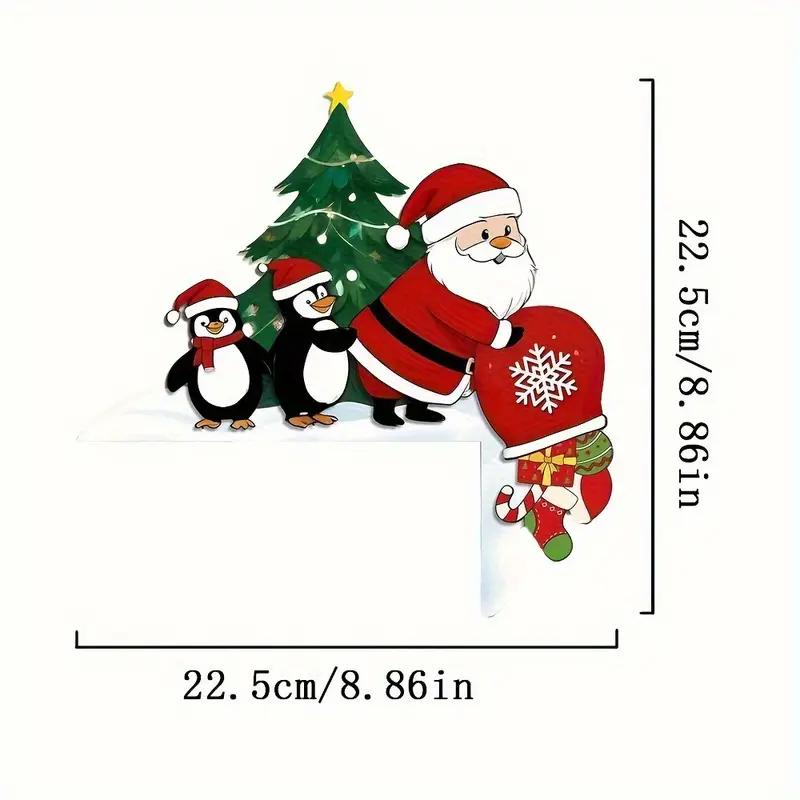 Christmas Decoration Cartoon 3D Santa Claus Wooden Ornament Corner Door Frame Decor