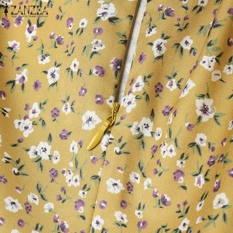 ZANZEA Women Casual Round Neck Summer Sleeveless Floral Print Dress