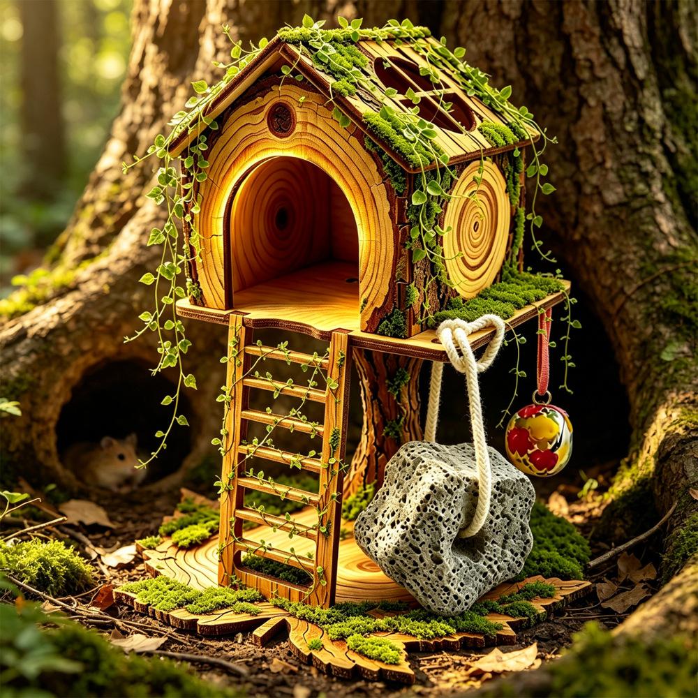 Cadre d'escalade pour hamster en bois massif Maison de voiture avec escaliers et plateforme Nid Clôture pour toutes saisons.