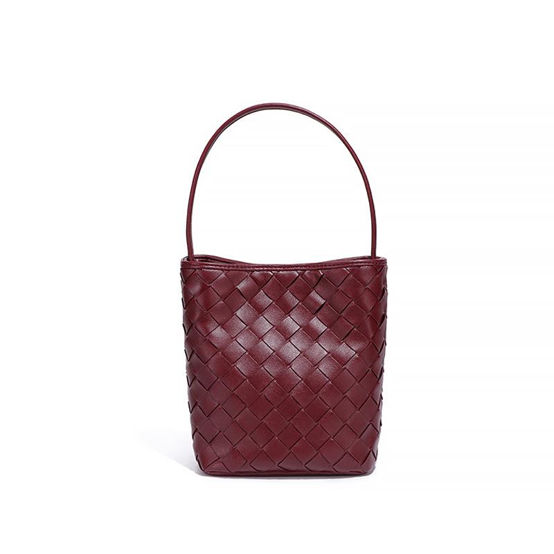 Hand-woven Handbag for Women, Small and Lightweight, Single-shoulder Crossbody Bag, Solid Color Texture, Charming Bucket Bag