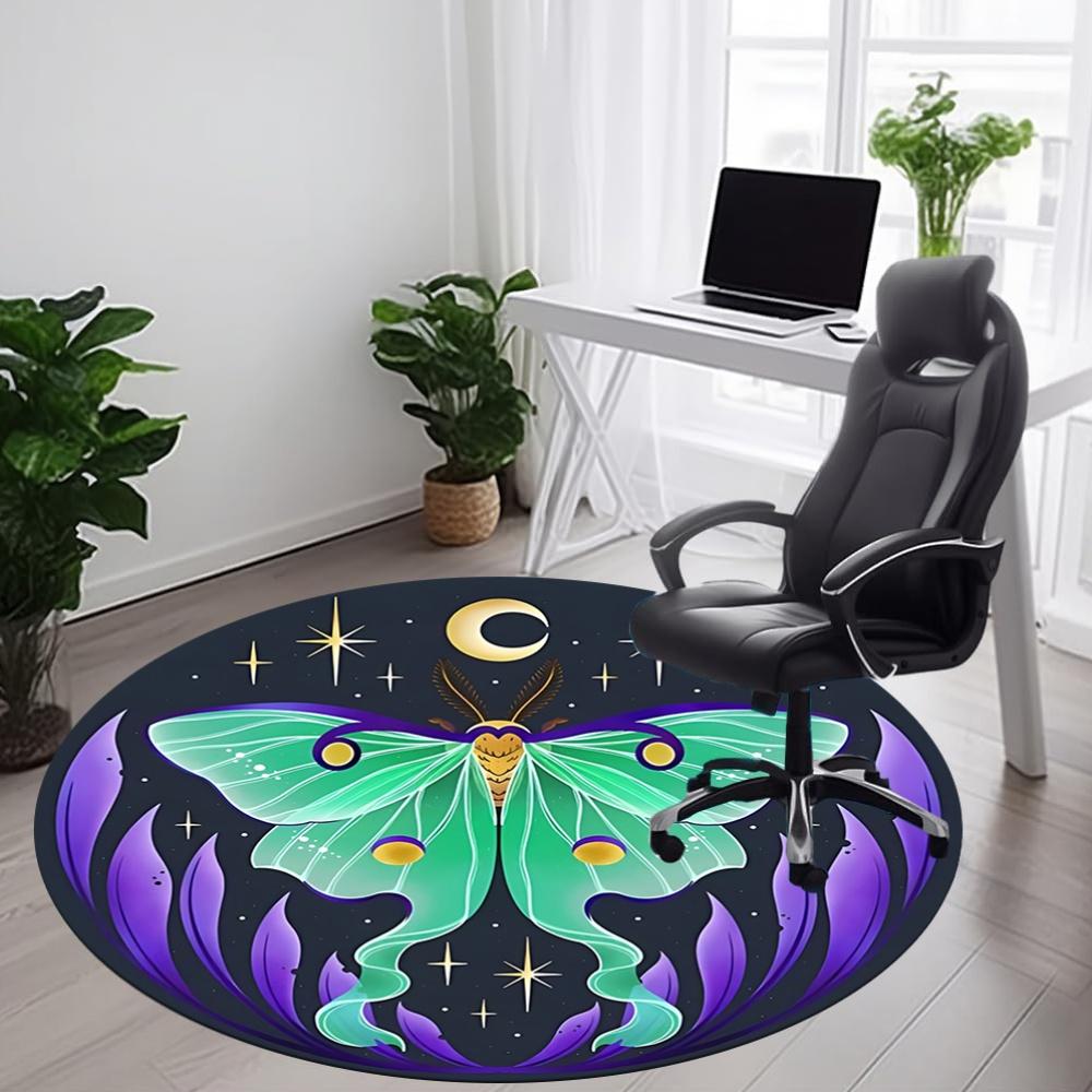 1PC Celestial Moth Print Office Round Rug, Non slip, Soft and Durable Office Rug for Interior Decoration, Perfect for Office