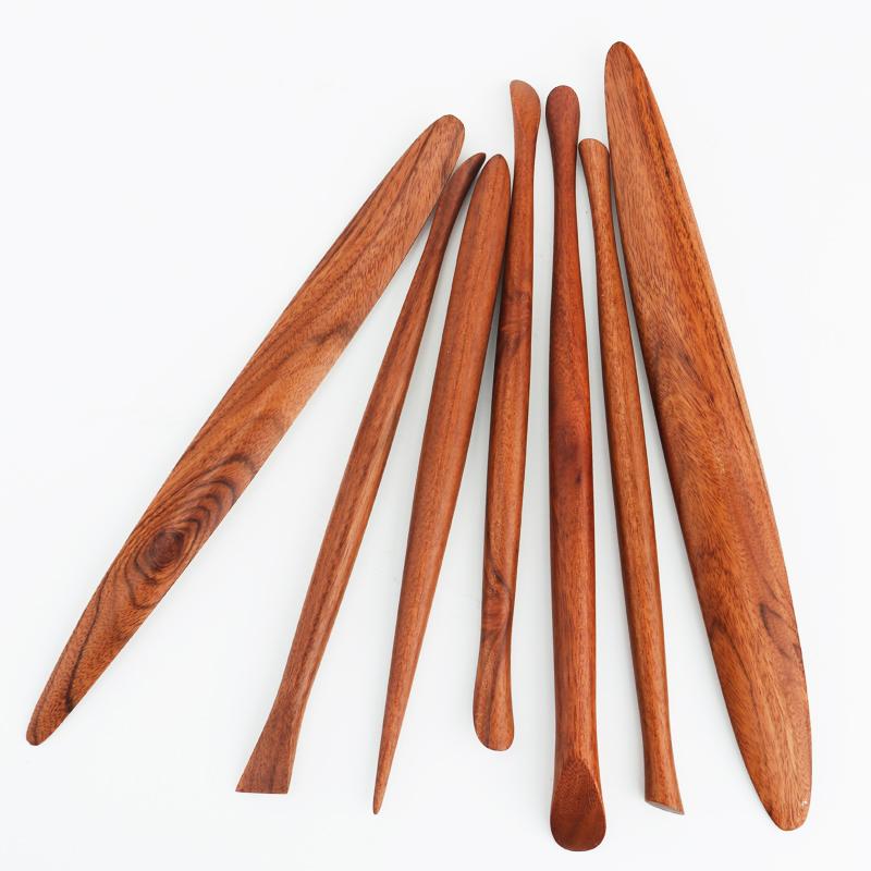 7-piece Set of Oil Mud Red Precious Wood Clay Plastic Knife Portable Hand-made Purple Sand Finely Carved Pottery Tools