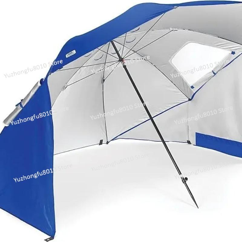 2.4 meters outdoor camping parasol with mesh window portable dual-purpose beach tent umbrella