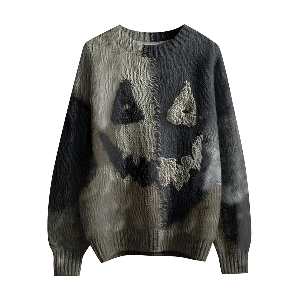 Herre Langermet Pullover Genser Casual Halloween Trykk Strikket Oversized Genser