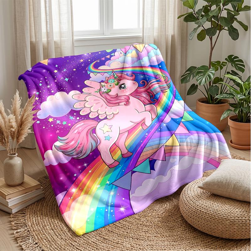 Pink Unicorn Rainbow Theme blanket Lightweight Warm Flannel Blanket Decorative Throw Blanket for Home Decoration