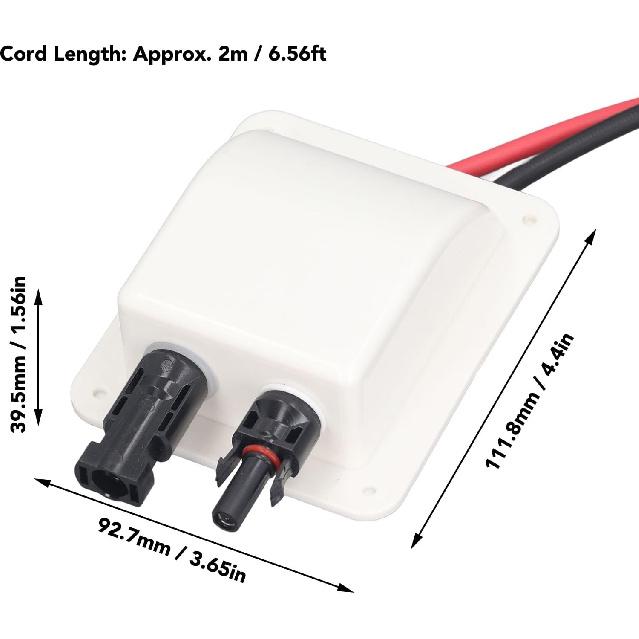 Walfront Solar Double Cable Entry Gland Box Solar Entry Housing with 2m 10AWG Extension Cord for RVs, Boats, Yacht, Roofs