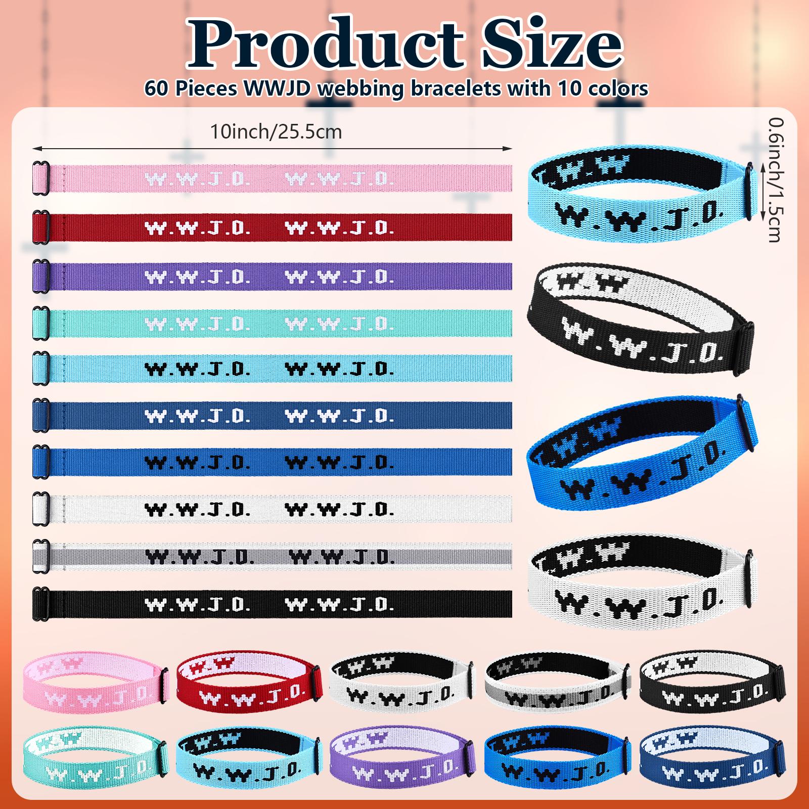 60Pcs Webbing Bracelets What Would Jesus Do Bracelets-S Christian Gifts Wwjd Bracelet Jesus You Christian Bracelets-S Bulk Adjus шампанского