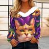 Women's Loose Casual Long Sleeved Printed Plush Collar V Neck Top, Long Sleeved Top
