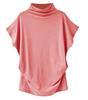 Plus Size Women's Solid Batwing Sleeve T-Shirt - Half-High Collar, Loose Fit, Polyester-Cotton Blend, Short-Sleeve