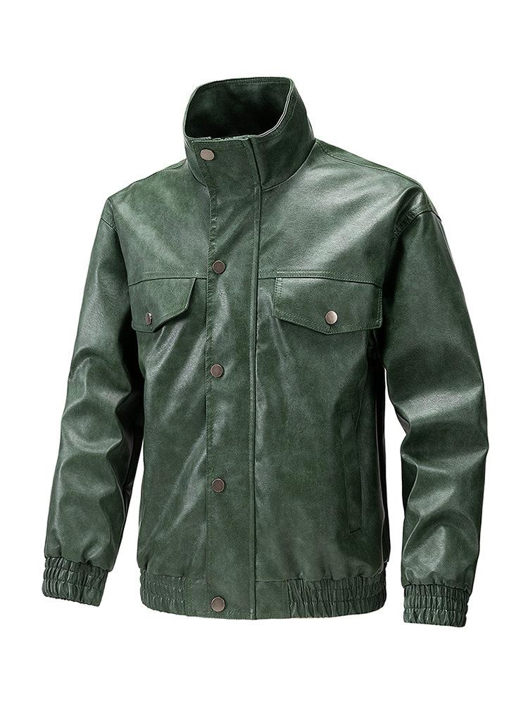 American PU leather jacket men's jacket spring and autumn new stand-up collar locomotive clothing versatile trend explosive jacket men