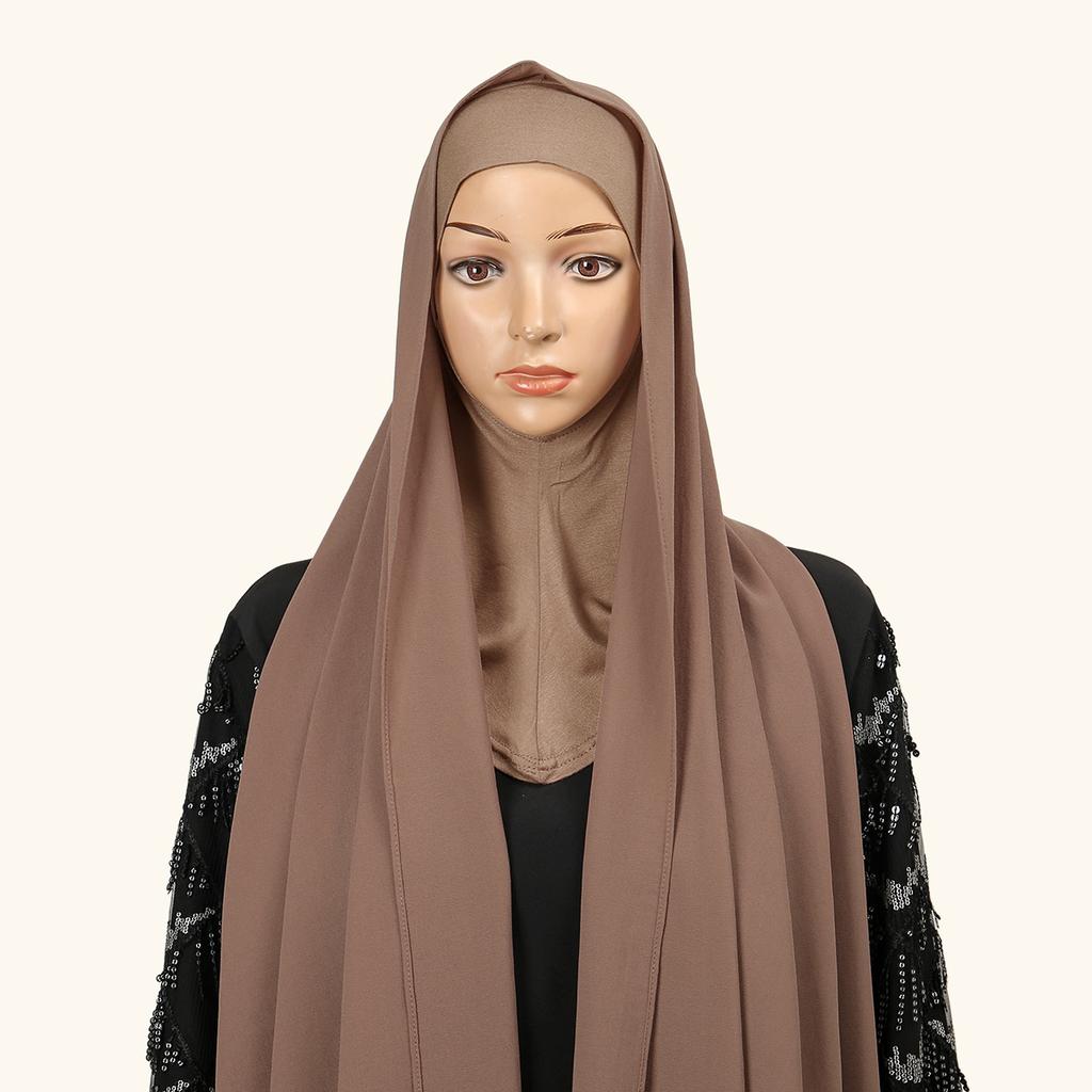 New Chiffon Hijab With Matching Undercap Over Neck Women Scarf Shawl Underscarf Jersey Inner Caps Muslim Hijabs 2pcs One Set
