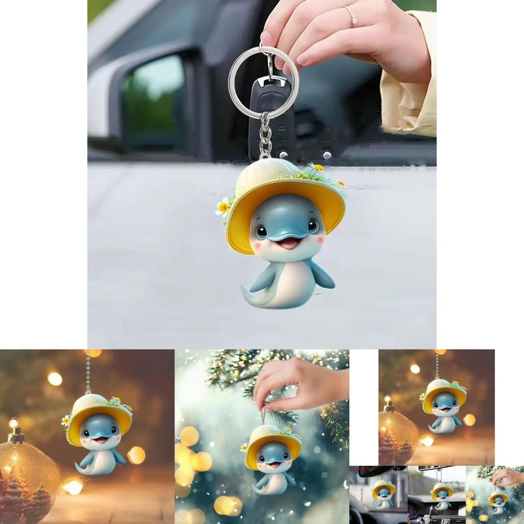 Fun And Playful Acrylic Dolphin Hanging Ornament Unique Cartoon Style Car Accessory