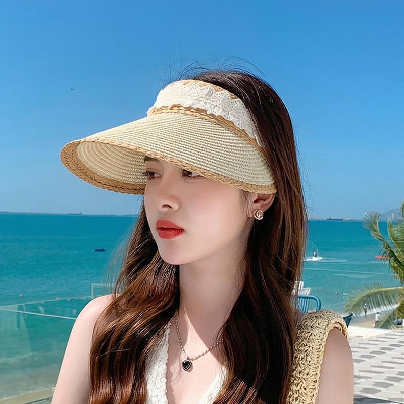 Summer Empty Top Straw Hat Korean Version Sunscreen Sun Hat Beach Vacation Beach Big brimmed Sunshade Hat Female