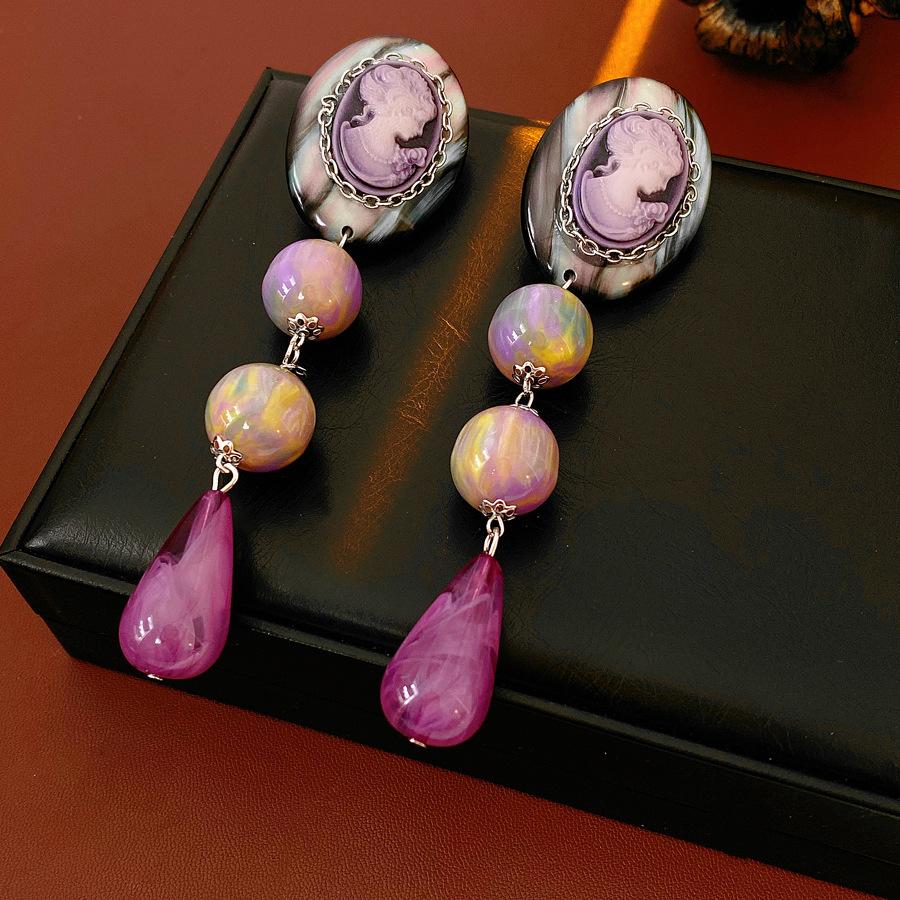 Silver Needle Diamond Oval Pendant Fringed Earrings Medieval Vintage Court Style Stud Earrings Light Luxury Retro Earrings