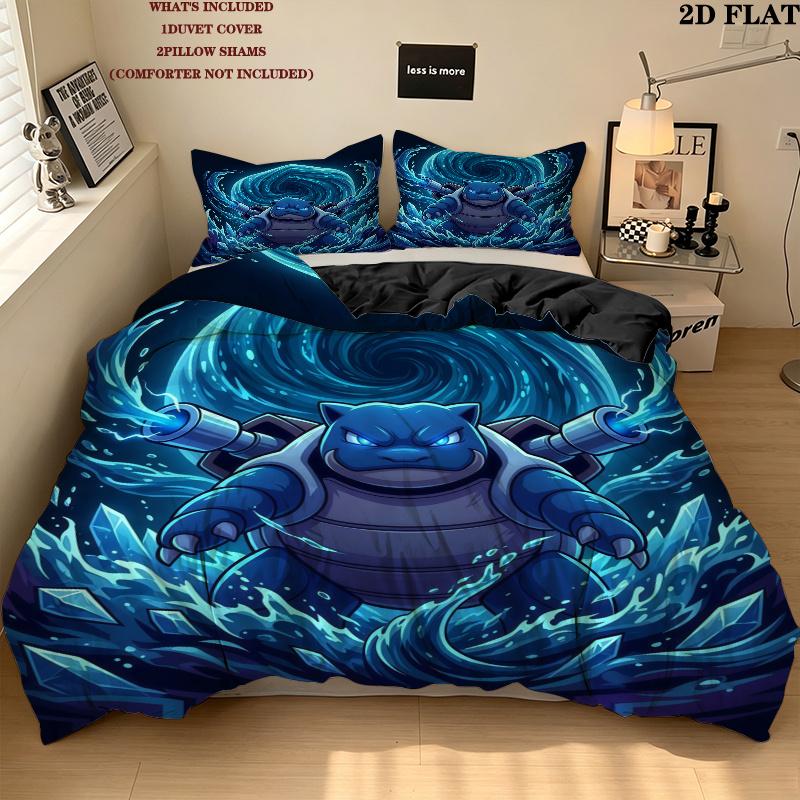 Pokmon Pattern Bedding Quilt Set Quilt Cover Pillowcase Home Birthday Gift(1 * duvet cover + 2 * pillowcase, without core)