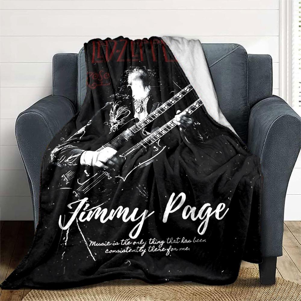 1 szt. Led Zeppelin Jimmy Page Miękki flanelowy koc całoroczny do domu, biura, na zewnątrzTrwały komfort 100588