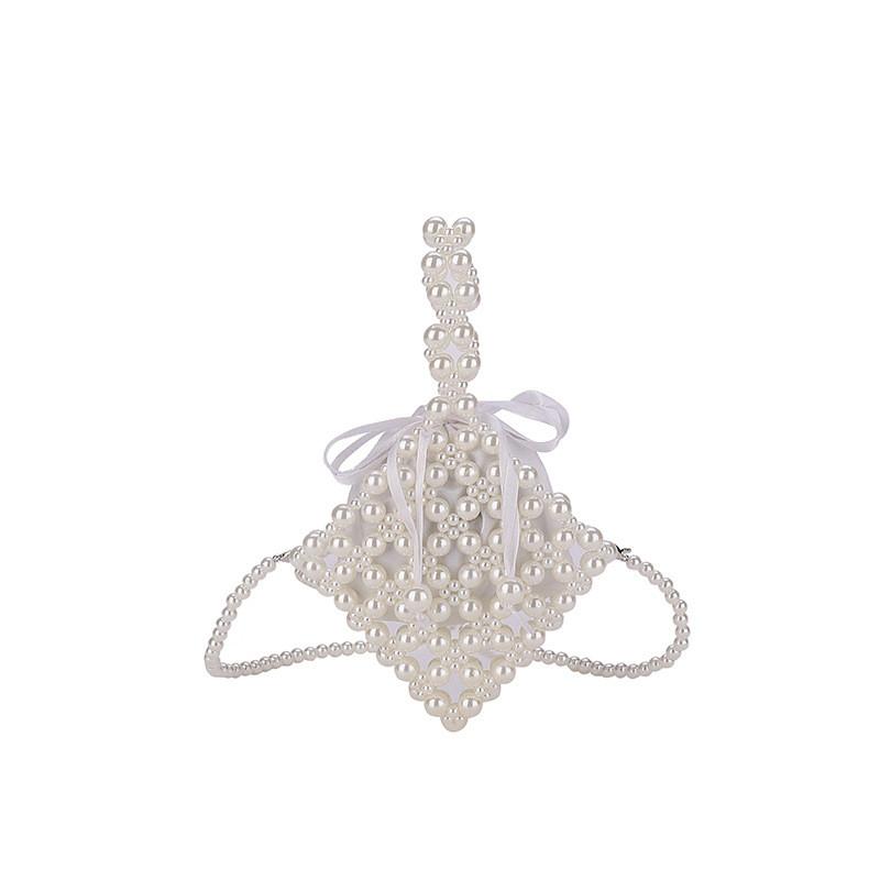 Stylish Korean-inspired Diamond-shaped Unisex Children s Shoulder Bag With Pearls OffWhite