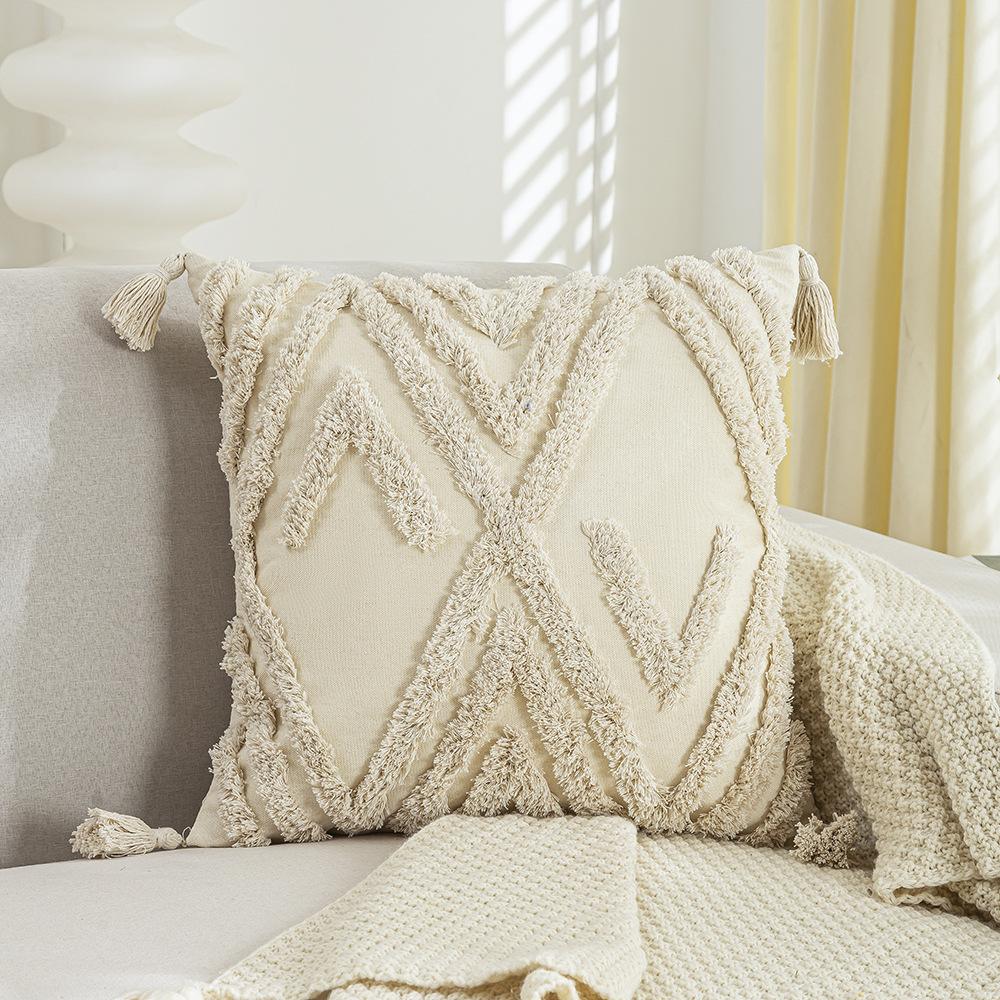 Bohemian Pillow Cushion Cover Geometry Embroidered Tassel Embroidery 45x45cm Pillowcase Living Room Sofa Home Decor