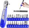22 in 1 Mini Screwdriver Set 1/4 Right Angled Ratchet Screwdriver with Phillips Slotted Torx Magnetic Bits for Small Space