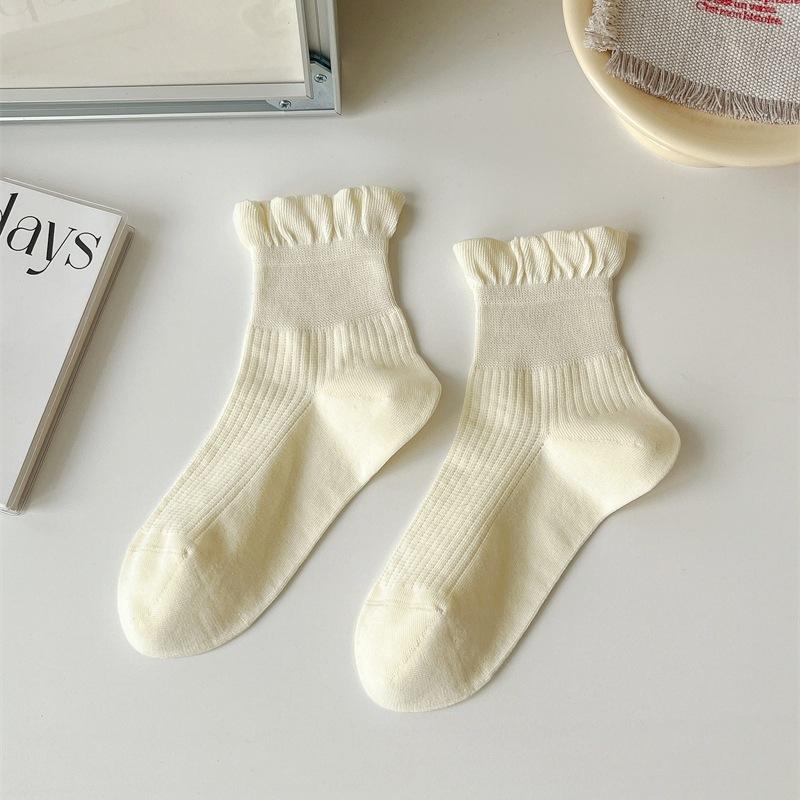 Lolita Fungus Edge Girl Stacking Socks Wind Korean Solid Color Short Socks Pure Cotton Sweet Lace Socks Children