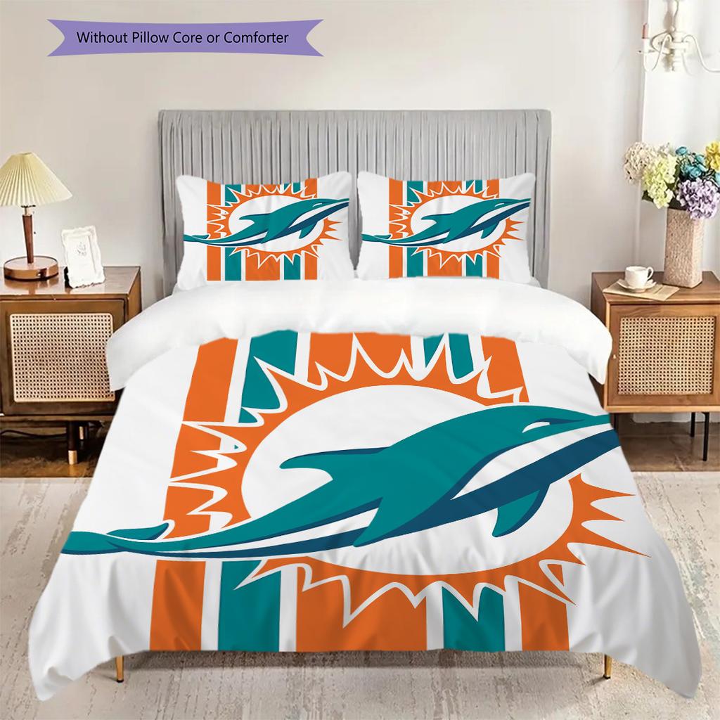 Miami Dolphins Pattern Bedding Quilt Set Quilt Cover Pillowcase Home Decoration Birthday Gift (1 * duvet cover + 2 * pillowcase, without core)