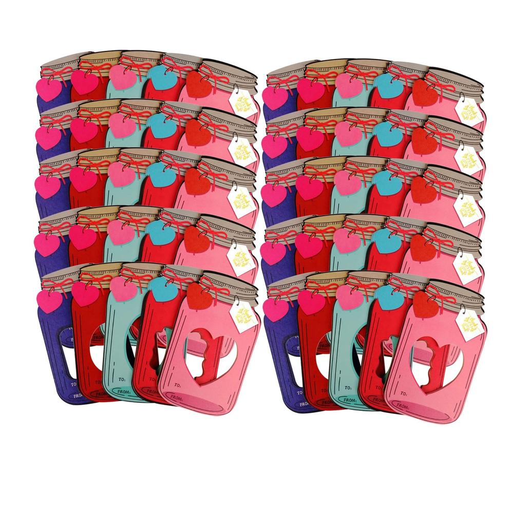 50 Valentine's Day Candy Cards With Drifting Bottle Shaped Cards For Valentine's Day Party Gift Exchange