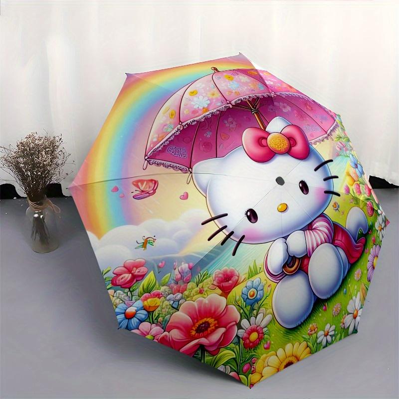 Hello Kitty,Rainbow Automatic Folding Umbrella-Simple 8-Rib Design, Bright Cartoon Pattern, Durable Iron Frame, Suitable For Travel, Outdoor