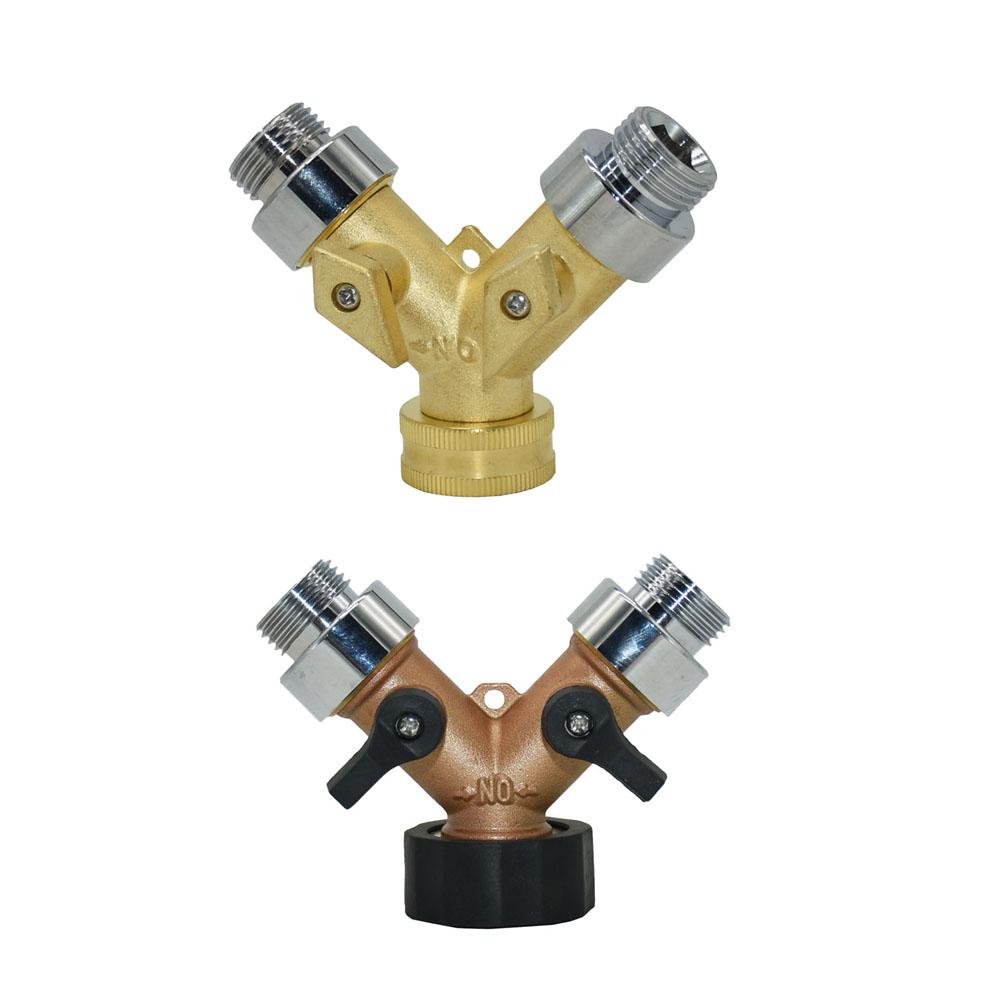 Brass 2-Way Garden Tap 3/4 Female To 1/2 3/4 Y Irrigation Valve Water Splitter Quick Connector Garden 1 Set