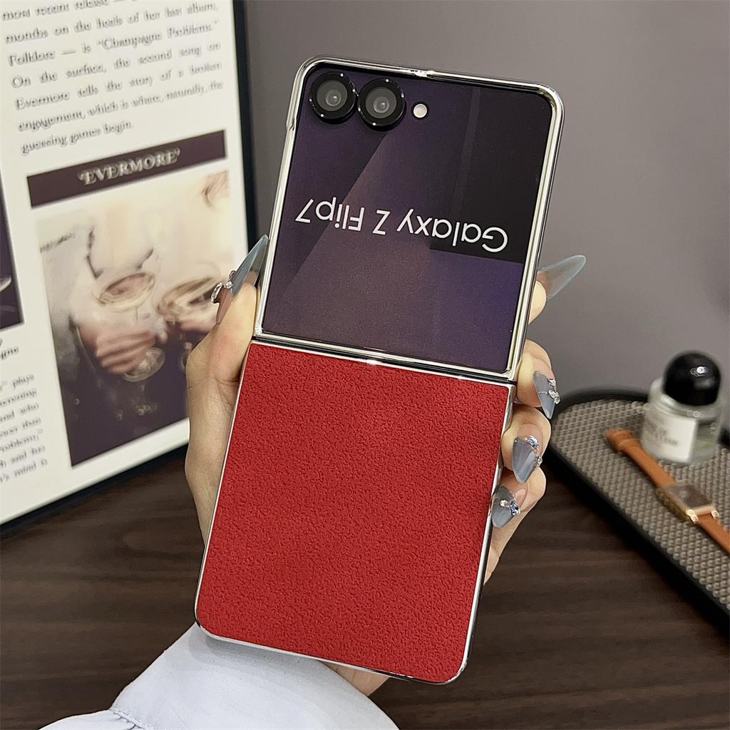 Electroplated Silver Edge Phone Case for Samsung Galaxy Z Flip 7 5G ZFlip7 Fashion 2-Piece Set Plain Shockproof Cover