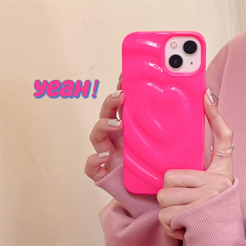 Korea Cute Pink Love Heart Folds Glossy Phone Case For Iphone 14 13 12 11 Pro Max X Xs Xr Lovely Y2k støtsikkert mykt deksel Funda