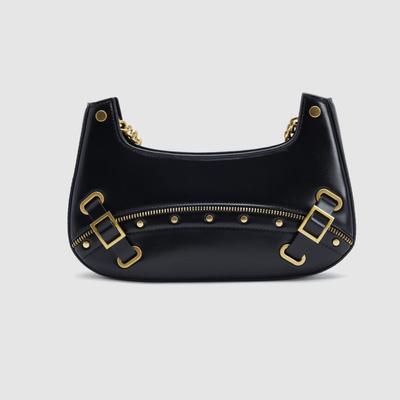 Women's Chic Vintage Bump Chain Shoulder Bag Black     Length 22cm Width 7cm