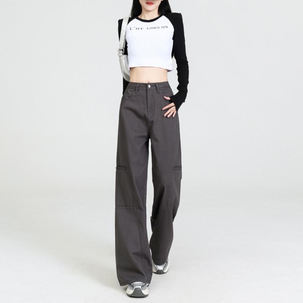 Spring and Autumn New Fashion Design Sense Loose Splicing Mopping Jeans Lazy Style Wide Leg Jeans Tide