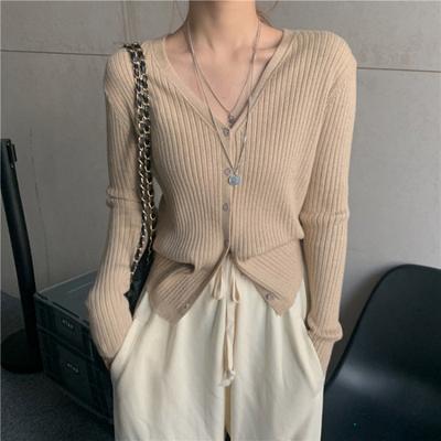 Blusa de Punto para Mujer Delgada y Casual Ropa de Abrigo para Primavera y Otoño con Mangas Largas Estilo Coreano Top Exterior de Otoño Chaqueta Cardigan con Cuello Suave