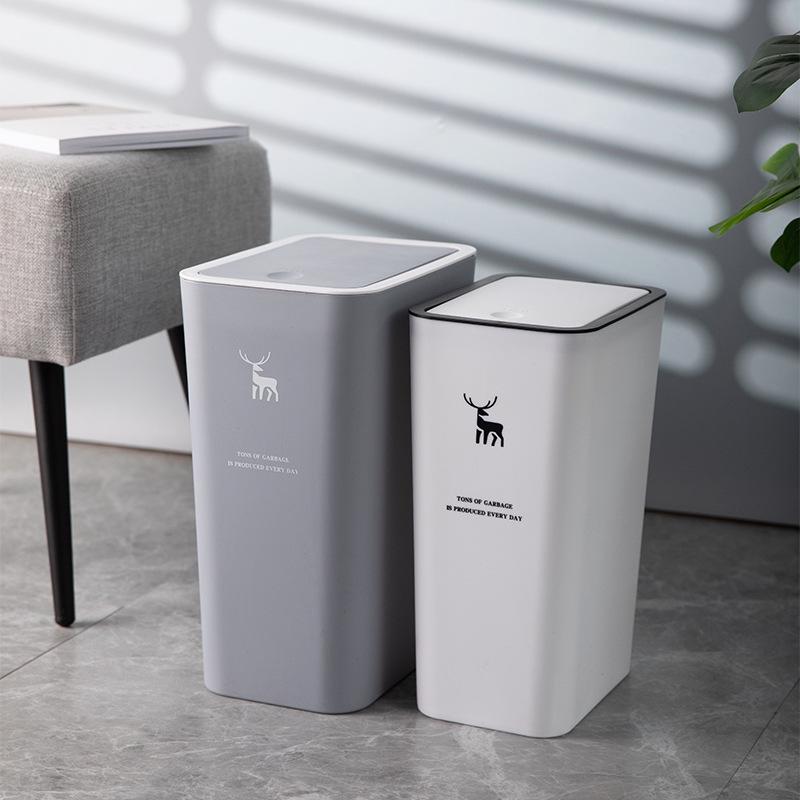 Creative Press-Type Trash Can with Lid for Kitchen & Bathroom – Large, Plastic, Multi-Compartment Storage Bin