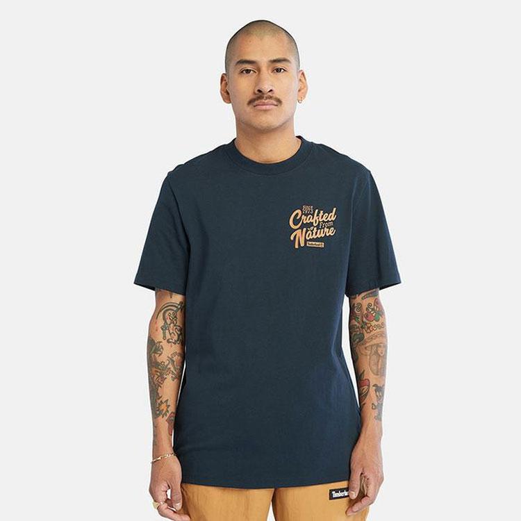 Timberland Letter Print Crew Neck Short Sleeve T-Shirt Unisex Tops Deep-Sapphire-Blue A6QY5-433