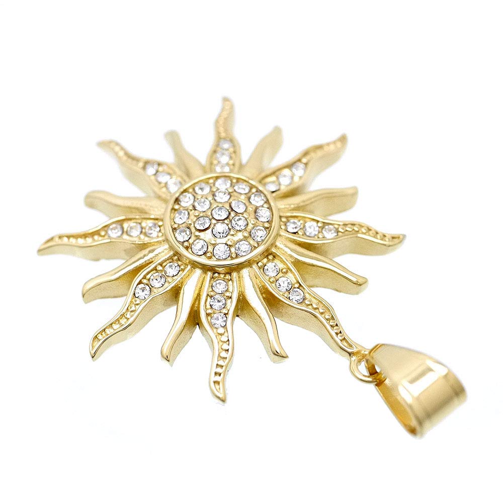 Golden Sun Pendant Top C4 Gold Zirconia Stainless Steel [Silver One] Men's