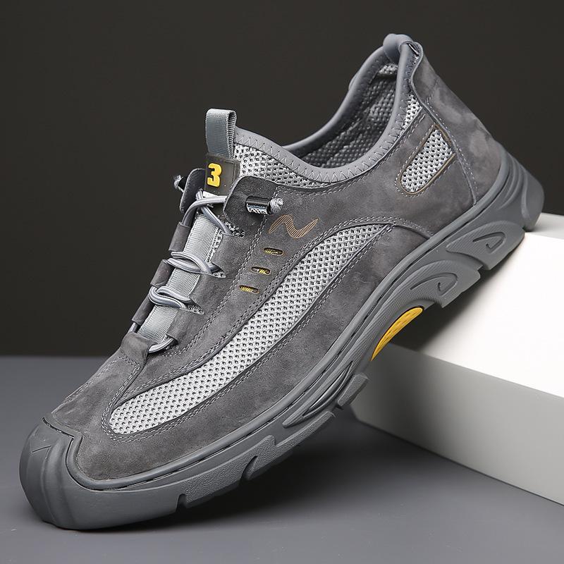 2025 Summer New Men's Sandals Leather Leisure Sports Outdoor Mountaineering Mesh Men's Shoes Non-slip Lazy Cloth Shoes