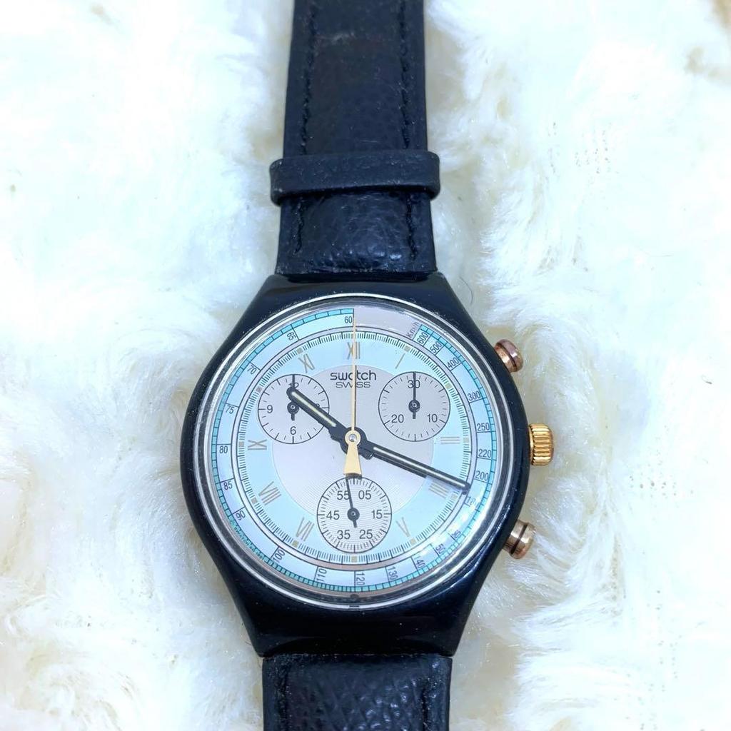 Used Swatch Chronograph Leather Strap Watch