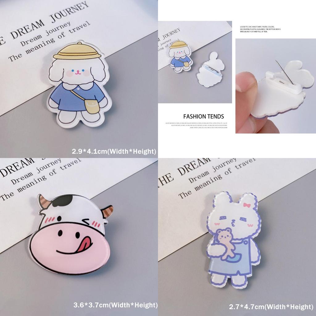 Broches Adoráveis de Cachorro, Coelho e Vaca Desenho Animado Para Decoração de Mochila e Bolsa