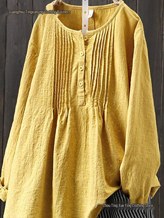 2026 Women's Cotton Linen Long Sleeve Shirt - Versatile Solid Color for Autumn