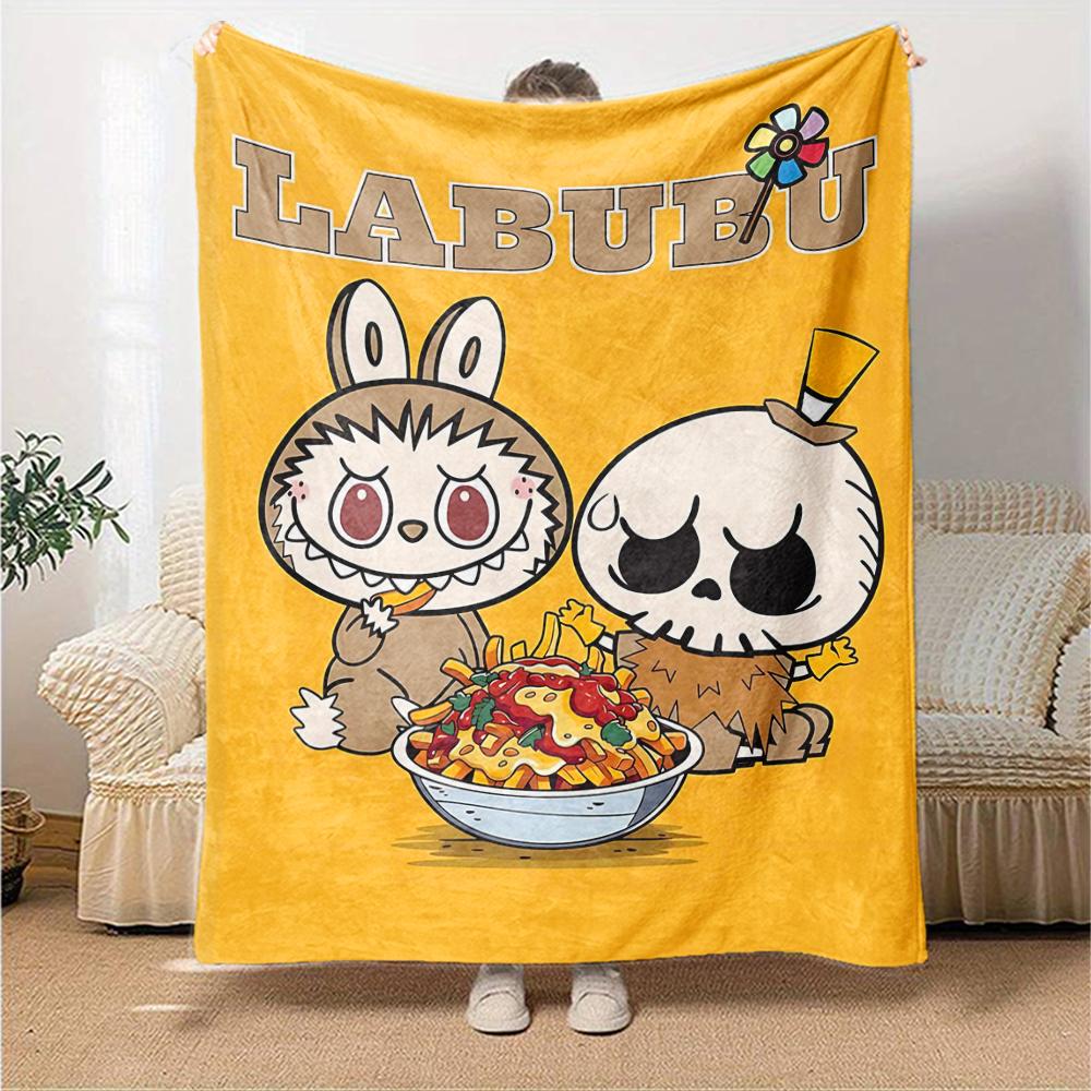 1Pc Cute Labubu Blanket Soft Comfortable Polyester Blanket All Season Use Suitable Bedroom Office Outdoor Perfect Christmas Gift Choice Print Home Bla